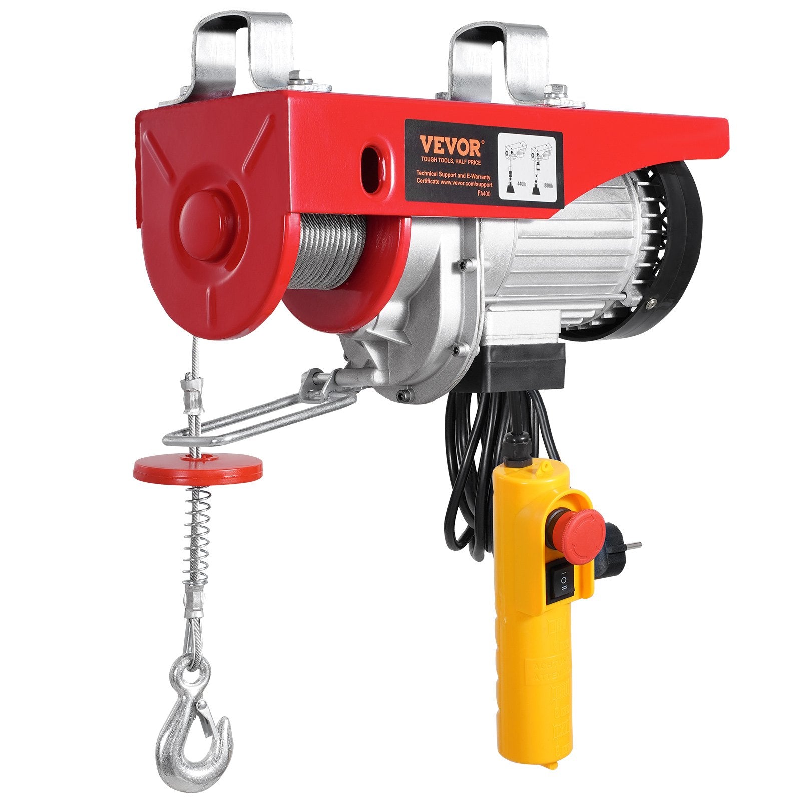 VEVOR Electric Hoist, 880 lbs 230V Electric Winch with 14 ft Wired Remote Control, 40 ft Single Cable Lifting Height, Single/Double Slings, Emergency Stop, Lift Hoist for Garage Warehouse Factory