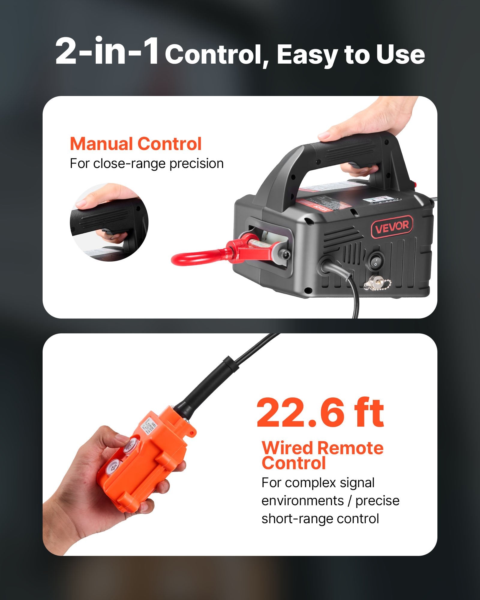VEVOR 2-in-1 Electric Hoist Winch, 500 kg Capacity, 1500W Portable Power Winch Crane, 7.6 m Lifting Height, 5 m/min with Manual and Wired Remote Control for Factory, Warehouss, Garage