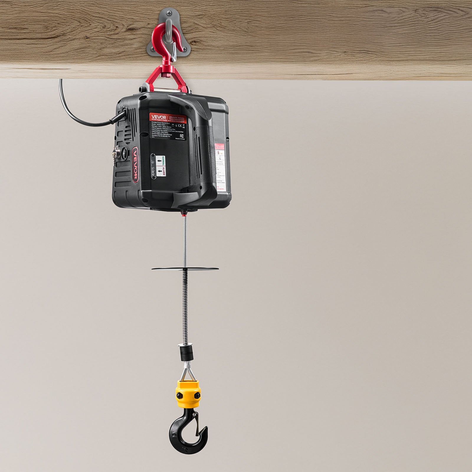 VEVOR 2-in-1 Electric Hoist Winch, 500 kg Capacity, 1500W Portable Power Winch Crane, 7.6 m Lifting Height, 5 m/min with Manual and Wired Remote Control for Factory, Warehouss, Garage