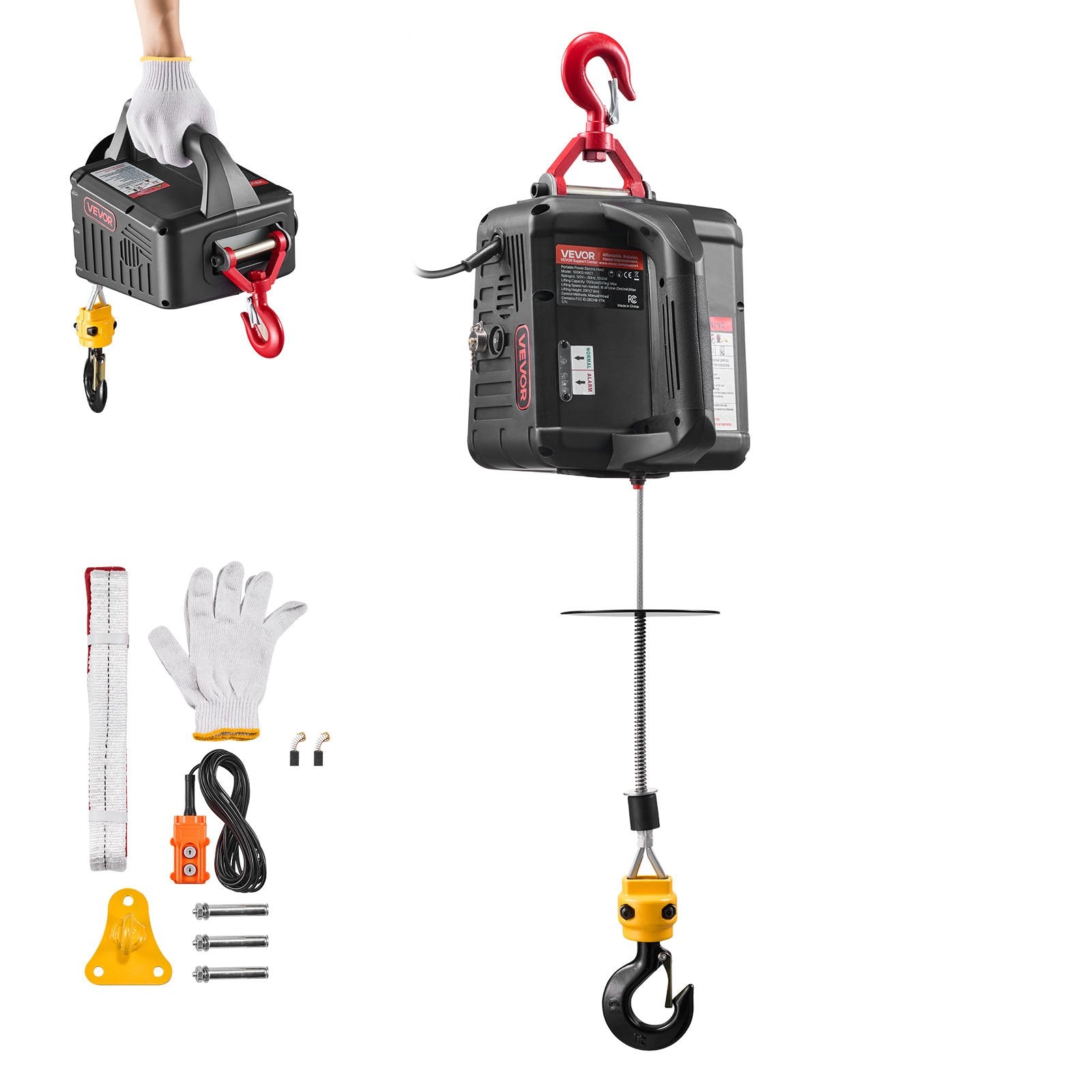 VEVOR 2-in-1 Electric Hoist Winch, 500 kg Capacity, 1500W Portable Power Winch Crane, 7.6 m Lifting Height, 5 m/min with Manual and Wired Remote Control for Factory, Warehouss, Garage
