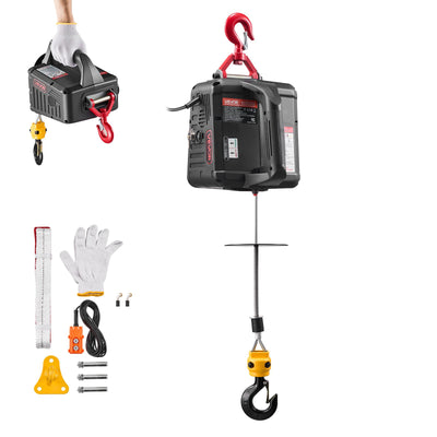 VEVOR 2-in-1 Electric Hoist Winch, 500 kg Capacity, 1500W Portable Power Winch Crane, 7.6 m Lifting Height, 5 m/min with Manual and Wired Remote Control for Factory, Warehouss, Garage