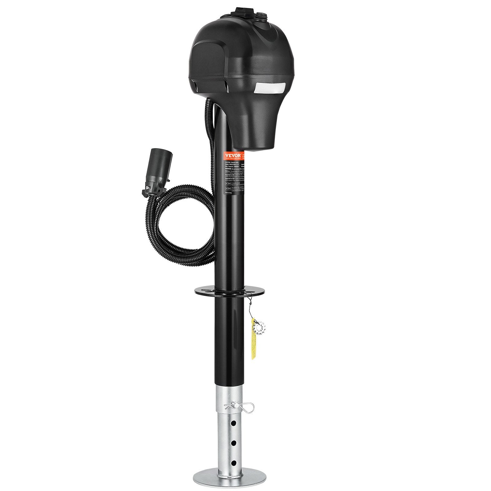 VEVOR Electric Trailer Jack, 3500 lbs, Heavy Duty RV Electric Power Tongue Jack with 7-pin Connector, Manual Crank Handle & Weatherproof Jack Cover, 9.5"-27.5" Lift, for Trailers, Campers & RVs, Black