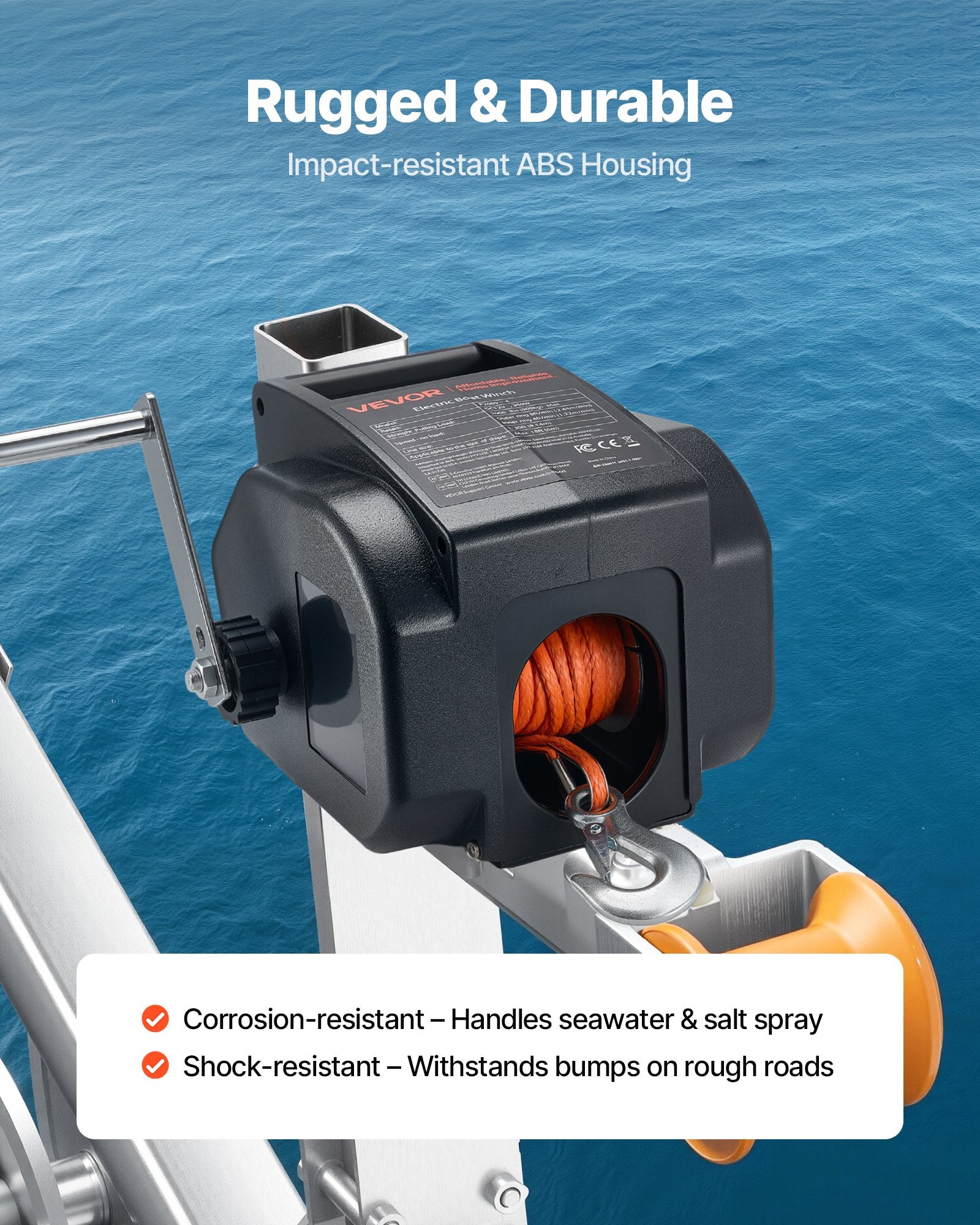 VEVOR Electric Boat Winch, 12V DC 300W, Reversible Electric Trailer Winch for Boats Up to 900 kg, Power-in, Power-Out, and Freewheel Operations for Boats with Wired Remote Control & Hand Crank