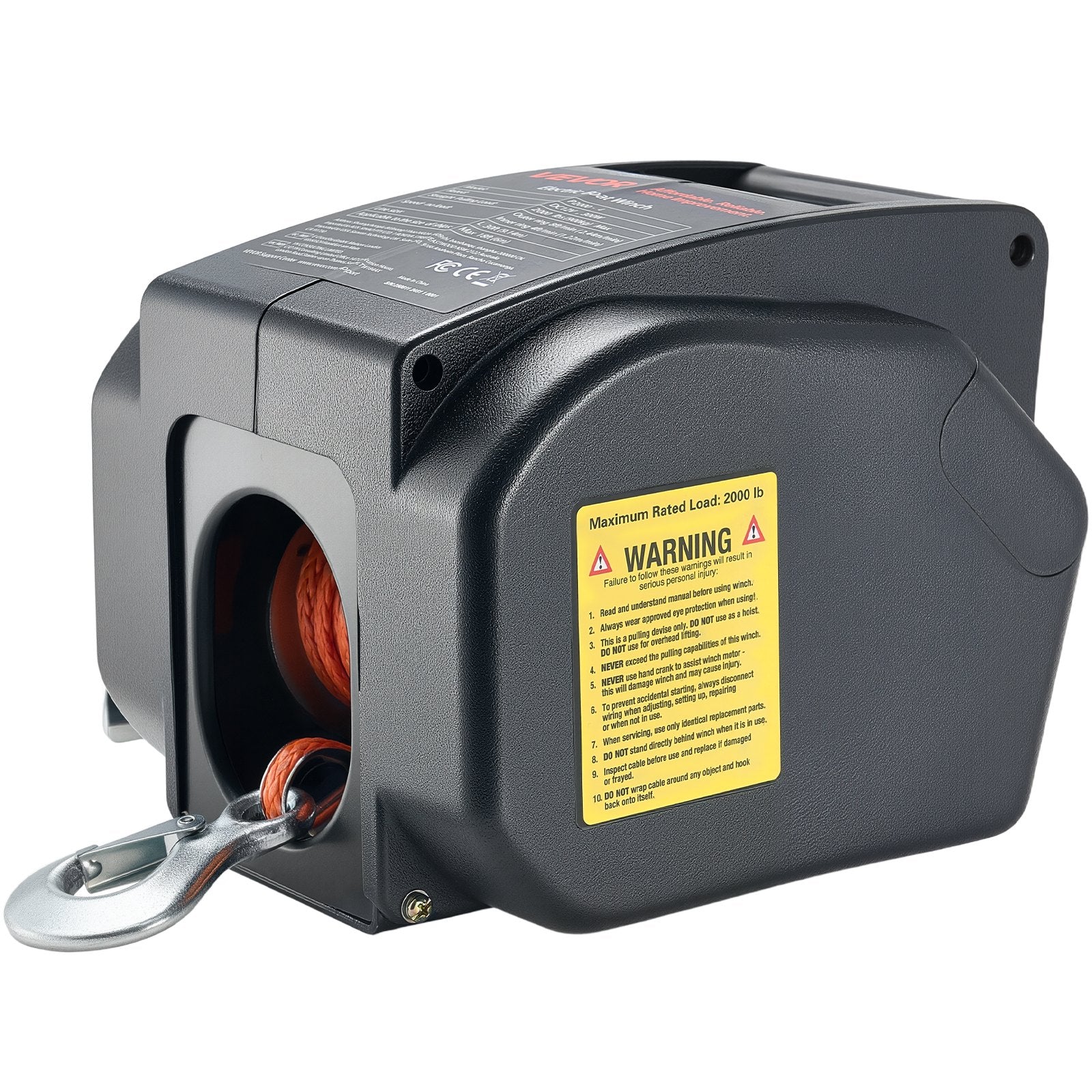 VEVOR Electric Boat Winch, 12V DC 300W, Reversible Electric Trailer Winch for Boats Up to 900 kg, Power-in, Power-Out, and Freewheel Operations for Boats with Wired Remote Control & Hand Crank