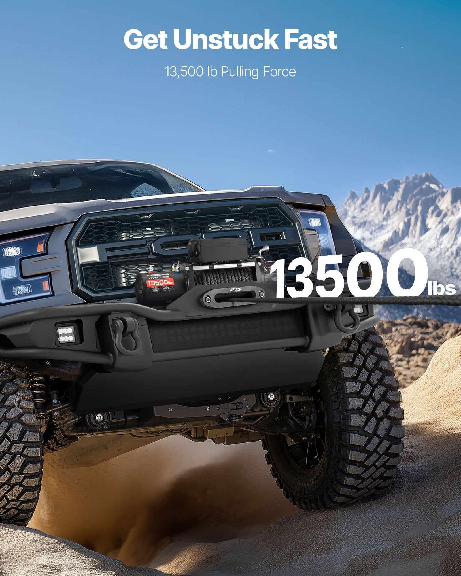 VEVOR Electric Winch, 6100 kg Load Capacity, 12V DC Truck Winch with Φ9.5 mm x 26 m Synthetic Rope, Wireless & Wired Remote Control, IP55 Waterproof for Towing Off-Road SUV Jeep Trailer Boat