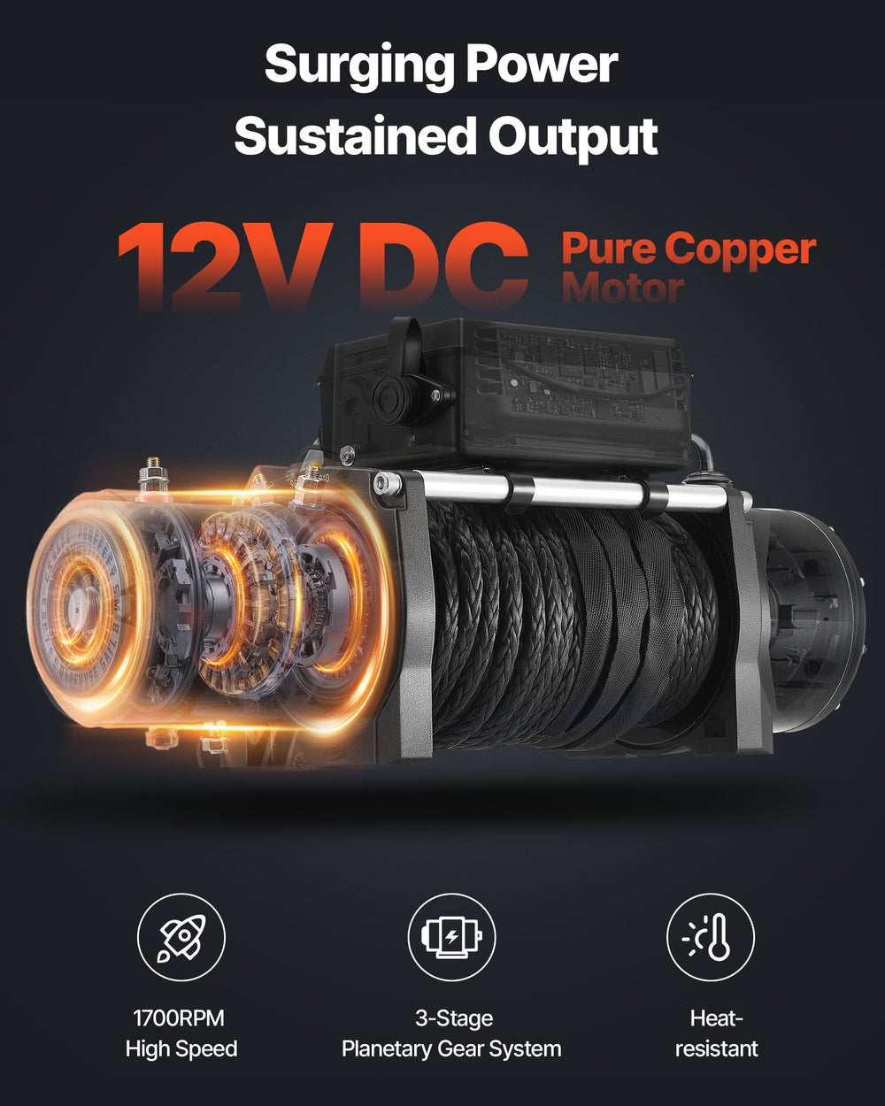 VEVOR Electric Winch, 6100 kg Load Capacity, 12V DC Truck Winch with Φ9.5 mm x 26 m Synthetic Rope, Wireless & Wired Remote Control, IP55 Waterproof for Towing Off-Road SUV Jeep Trailer Boat