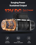 VEVOR Electric Winch, 6100 kg Load Capacity, 12V DC Truck Winch with Φ9.5 mm x 26 m Synthetic Rope, Wireless & Wired Remote Control, IP55 Waterproof for Towing Off-Road SUV Jeep Trailer Boat