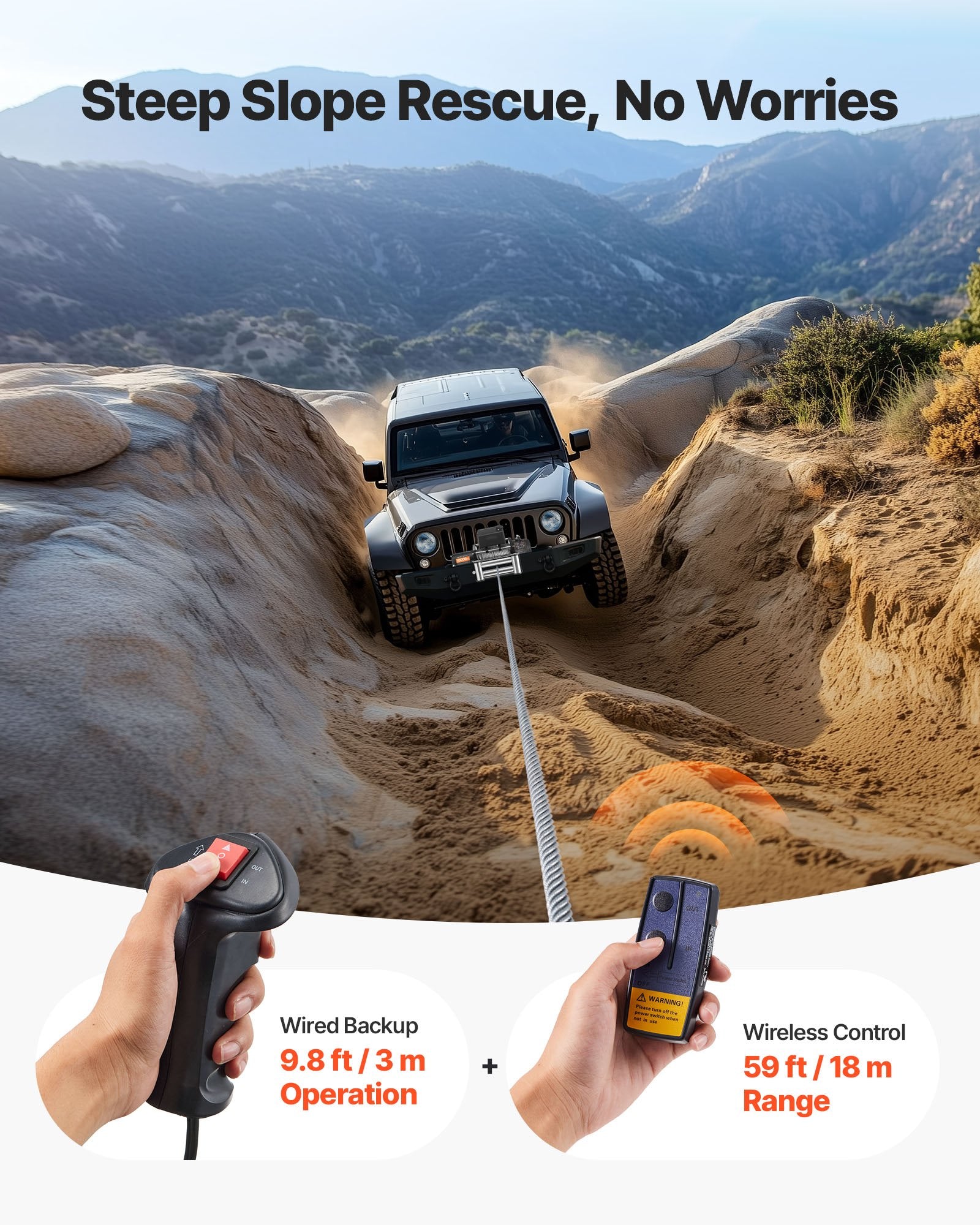 VEVOR Electric Winch, 4500 kg Load Capacity, 12V DC Truck Winch with Φ8.3 mm x 19.8 m Steel Rope, Wireless & Wired Remote Control, IP55 Waterproof for Towing SUV Jeep Trailer Boat Off-Road Vehicle