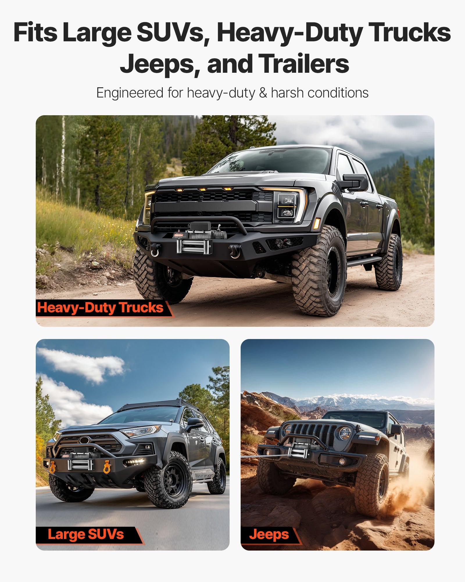 VEVOR Electric Winch, 6100 kg Load Capacity, 12V DC Truck Winch with Φ9.5 mm x 24 m Steel Rope, Wireless & Wired Remote Control, IP55 Waterproof for Towing SUV Jeep Trailer Boat Off-Road Vehicle