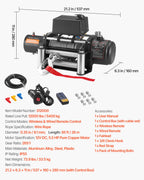 VEVOR Electric Winch, 5400 kg Load Capacity, 12V DC Truck Winch with Φ9.1 mm x 26 m Steel Rope, Wireless & Wired Remote Control, Suitable for Towing SUV Jeep Trailer Boat Off-Road Vehicle