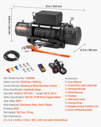 VEVOR Electric Winch, 6100 kg Load Capacity, 12V DC Truck Winch with Φ9.5 mm x 26 m Synthetic Rope, Wireless & Wired Remote Control, IP55 Waterproof for Towing Off-Road SUV Jeep Trailer Boat