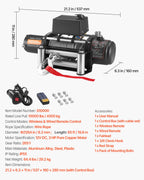 VEVOR Electric Winch, 4500 kg Load Capacity, 12V DC Truck Winch with Φ8.3 mm x 19.8 m Steel Rope, Wireless & Wired Remote Control, IP55 Waterproof for Towing SUV Jeep Trailer Boat Off-Road Vehicle