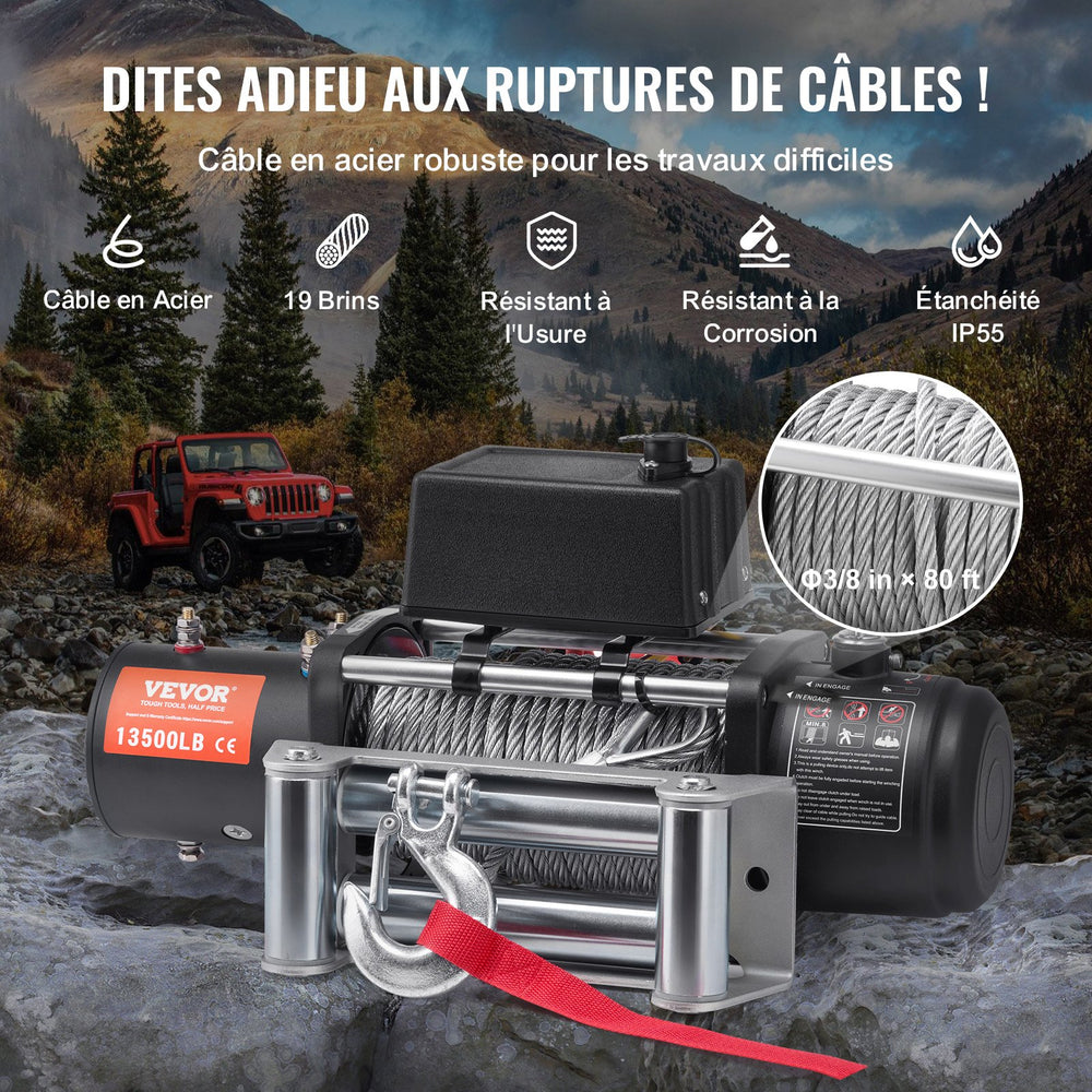 VEVOR Electric Winch Truck 6123.5 kg Steel Cable IP65 Waterproof Remote Control