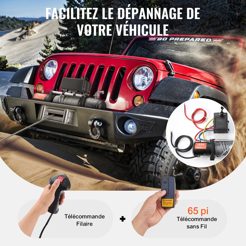 VEVOR Electric Winch Truck 6123.5 kg Steel Cable IP65 Waterproof Remote Control