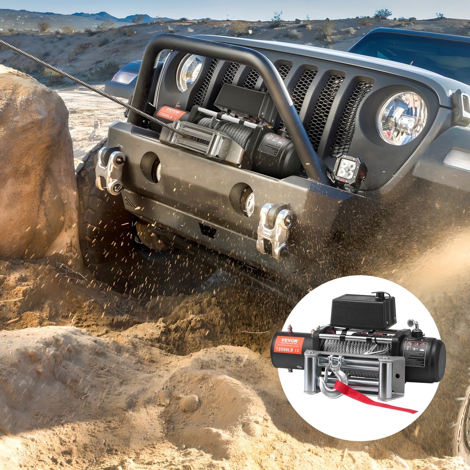 VEVOR Electric Winch Truck 6123.5 kg Steel Cable IP65 Waterproof Remote Control