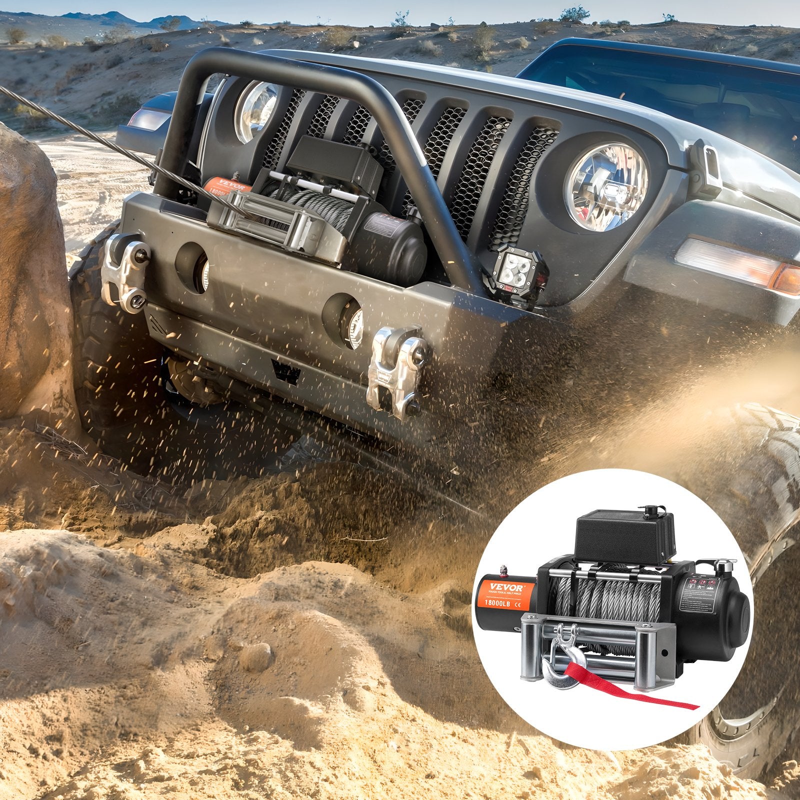 VEVOR Electric Winch Truck 8,164.7 kg Steel Cable IP65 Waterproof Remote Control