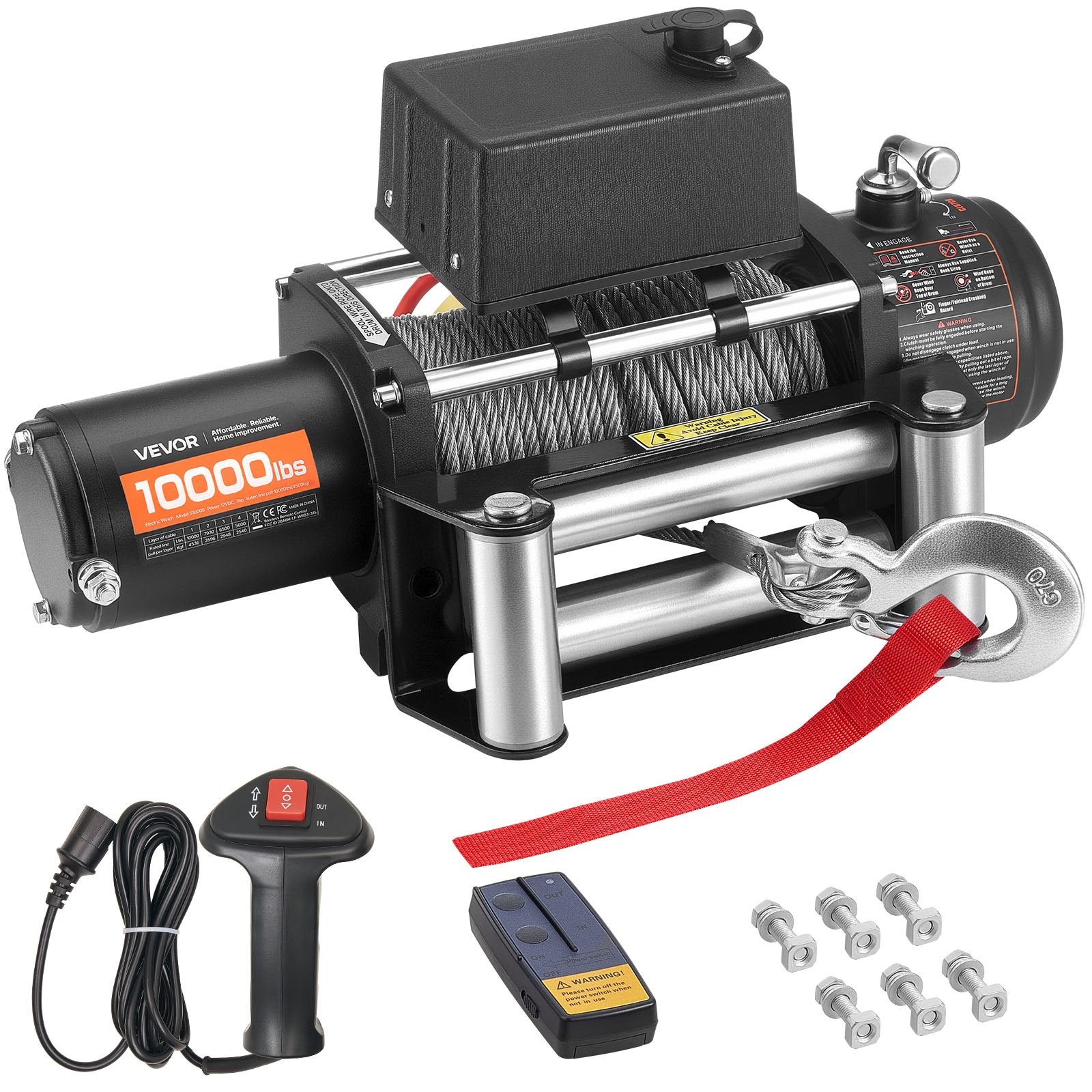VEVOR Electric Winch, 4500 kg Load Capacity, 12V DC Truck Winch with Φ8.3 mm x 19.8 m Steel Rope, Wireless & Wired Remote Control, IP55 Waterproof for Towing SUV Jeep Trailer Boat Off-Road Vehicle