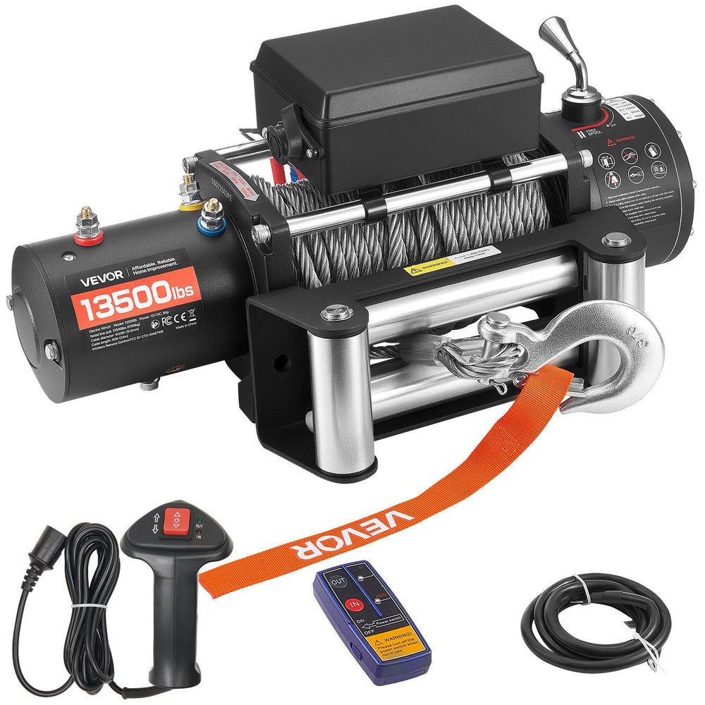 VEVOR Electric Winch, 6100 kg Load Capacity, 12V DC Truck Winch with Φ9.5 mm x 24 m Steel Rope, Wireless & Wired Remote Control, IP55 Waterproof for Towing SUV Jeep Trailer Boat Off-Road Vehicle