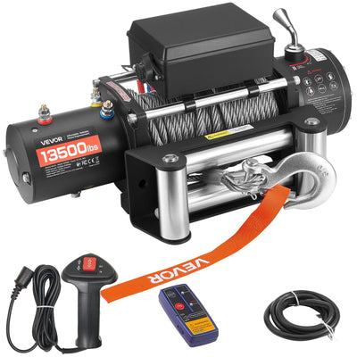 VEVOR Electric Winch, 6100 kg Load Capacity, 12V DC Truck Winch with Φ9.5 mm x 24 m Steel Rope, Wireless & Wired Remote Control, IP55 Waterproof for Towing SUV Jeep Trailer Boat Off-Road Vehicle