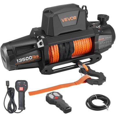 VEVOR Electric Winch, 6100 kg Load Capacity, 12V DC Truck Winch with Φ9.5 mm x 28 m Synthetic Rope, Wireless & Wired Remote Control, IP67 Waterproof for Towing Off-Road SUV Jeep Trailer Boat