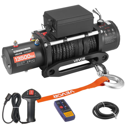 VEVOR Electric Winch, 6100 kg Load Capacity, 12V DC Truck Winch with Φ9.5 mm x 26 m Synthetic Rope, Wireless & Wired Remote Control, IP55 Waterproof for Towing Off-Road SUV Jeep Trailer Boat