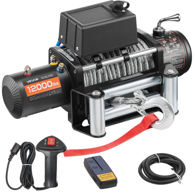 VEVOR Electric Winch, 5400 kg Load Capacity, 12V DC Truck Winch with Φ9.1 mm x 26 m Steel Rope, Wireless & Wired Remote Control, Suitable for Towing SUV Jeep Trailer Boat Off-Road Vehicle