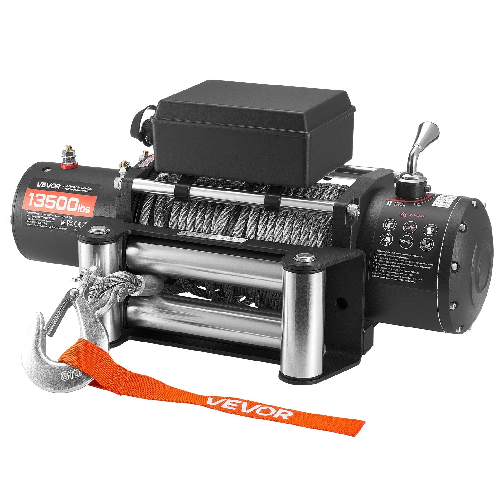 VEVOR Electric Winch, 6100 kg Load Capacity, 12V DC Truck Winch with Φ9.5 mm x 24 m Steel Rope, Wireless & Wired Remote Control, IP55 Waterproof for Towing SUV Jeep Trailer Boat Off-Road Vehicle