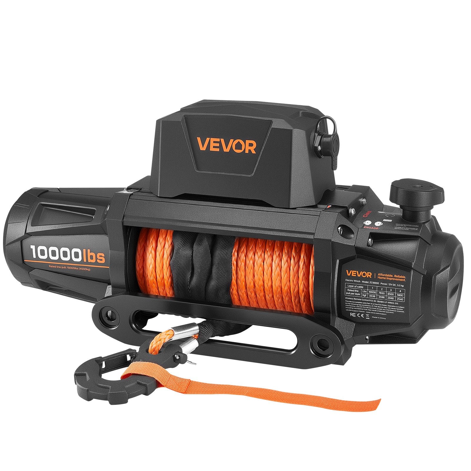 VEVOR Electric Winch, 4500 kg Load Capacity, 12V DC Truck Winch with Φ8.9 mm x 27.4 m Synthetic Rope, Wireless & Wired Remote Control, IP67 Waterproof for Towing Off-Road SUV Jeep Trailer Boat