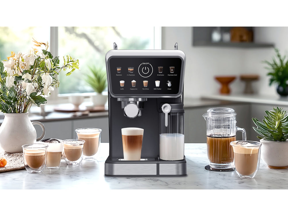 PRESSURE COFFEE MAKER WITH MILK FROTHER 1350W