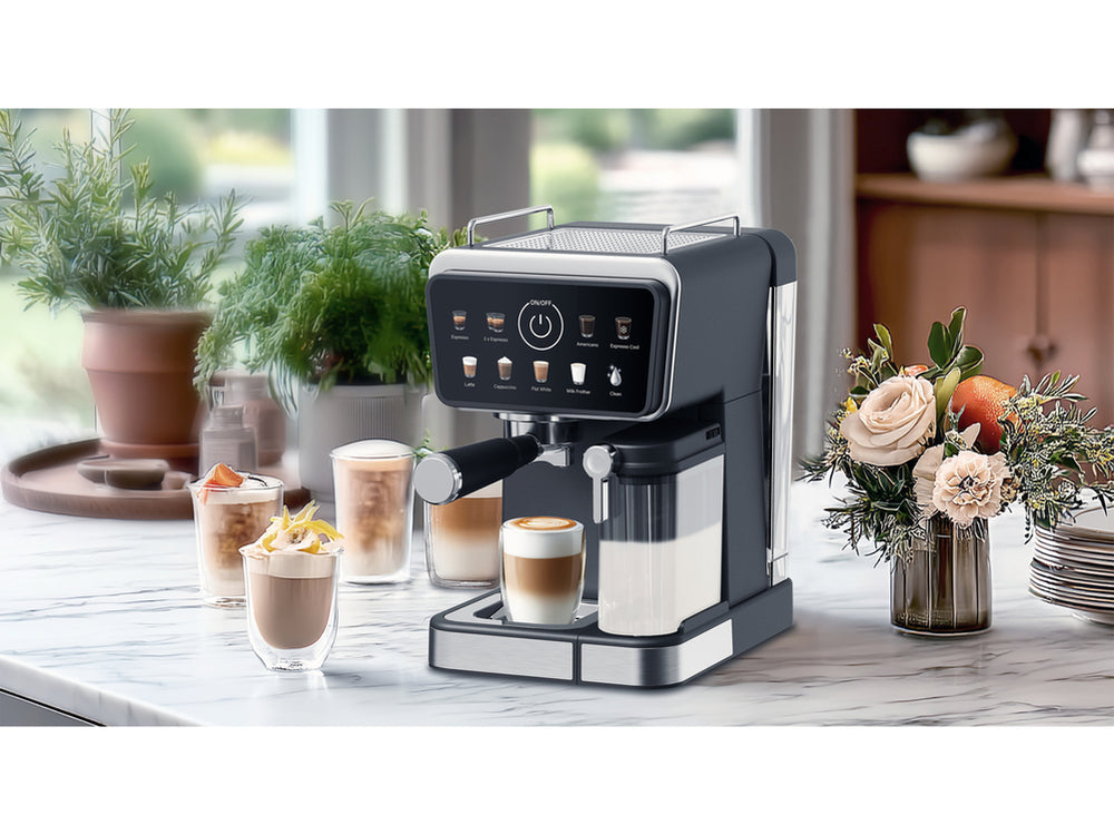 PRESSURE COFFEE MAKER WITH MILK FROTHER 1350W