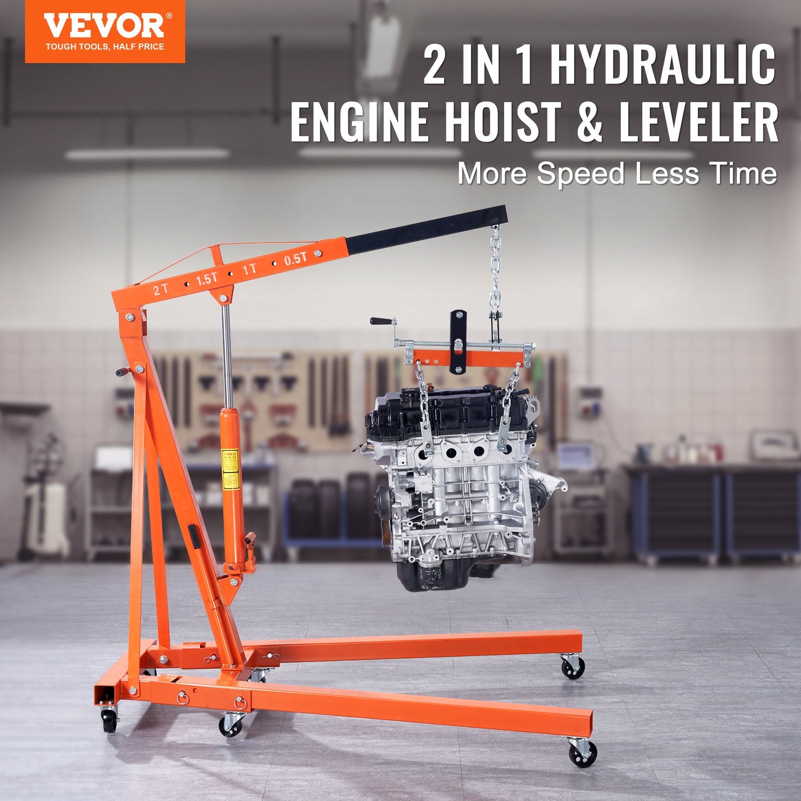 VEVOR Engine Hoist Leveler 1995.9 kg / 2 Ton Cherry Picker Shop Crane Load Lift Tool