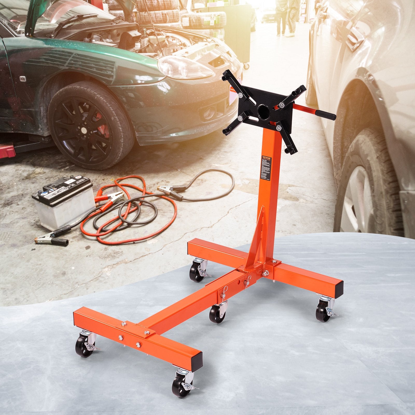 VEVOR Engine Stand, 1500 lbs (3/4 Ton) Rotating Engine Motor Stand with 360 Degree Adjustable Head, Cast Iron Folding Motor Hoist Dolly, 5-Caster, 4 Adjustable Arms, for Vehicle Maintenance