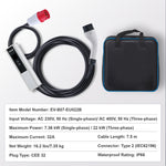VEVOR Portable EV Charger Type 2, 32A 7.36 kW/22 kW, Electric Vehicle Car Charger with 7.5 M Charging Cable CEE 32 Plug LCD, IEC 62196 Home EV Charging Station with Carry Bag Charging Cable Hook, IP66