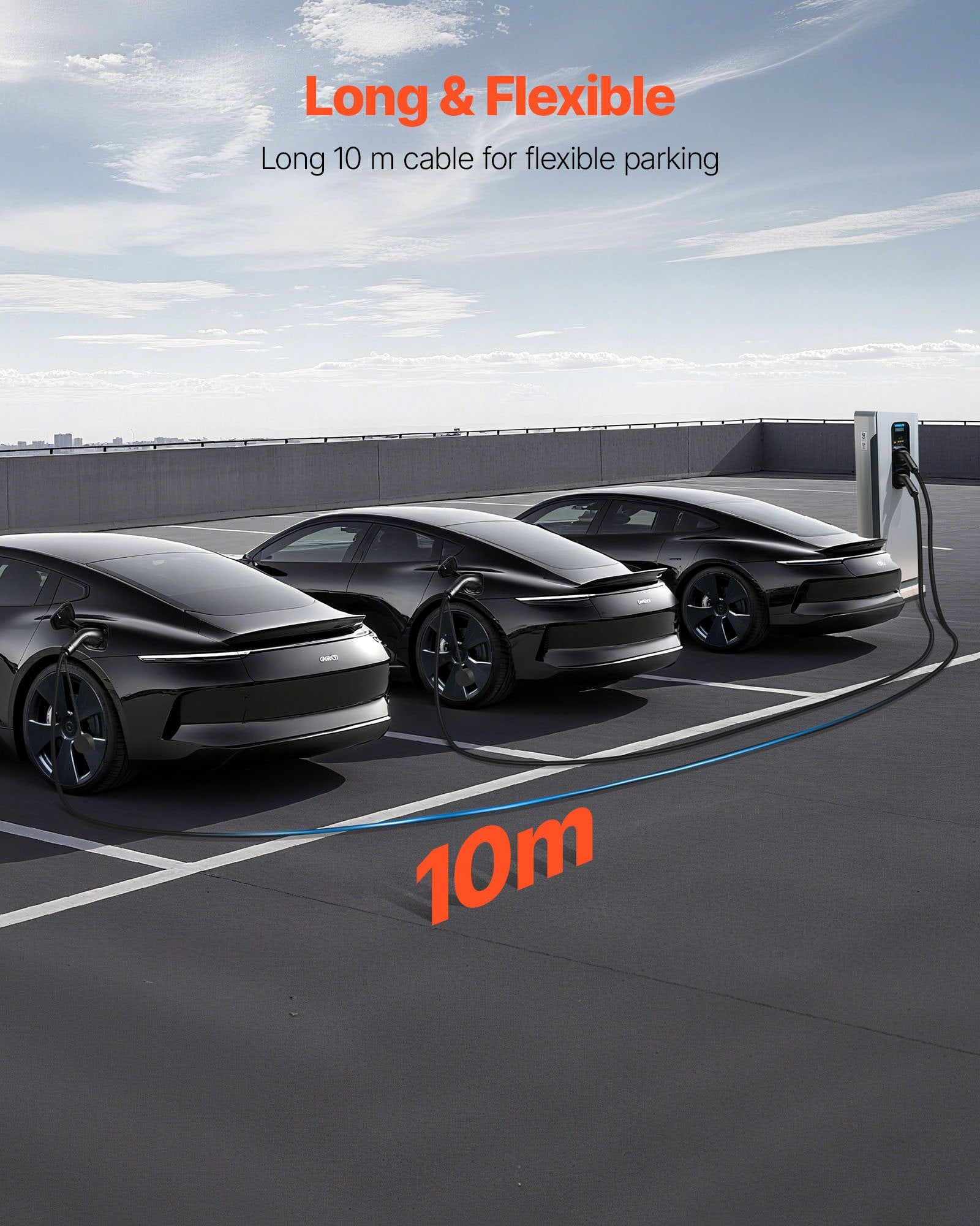 VEVOR EV Charger Extension Cable, 32Amp 10 m Max 22 kW Extension Cord Compatible with All Type 2 Electric Vehicle Chargers, 3-Phase AC 480V 50Hz IP65 Heavy Duty Car Charging Cable with Carrying Bag