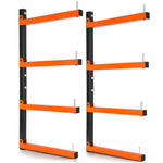 VEVOR Lumber Rack, 4-Tier 2-Pack 50 kg per Tier, Foldable Wood Storage, Wall-mounted for Garages, Workshops, Warehouse, Heavy-Duty Cantilever Arms, 3-Level Adjustment, Steel, Orange & Black