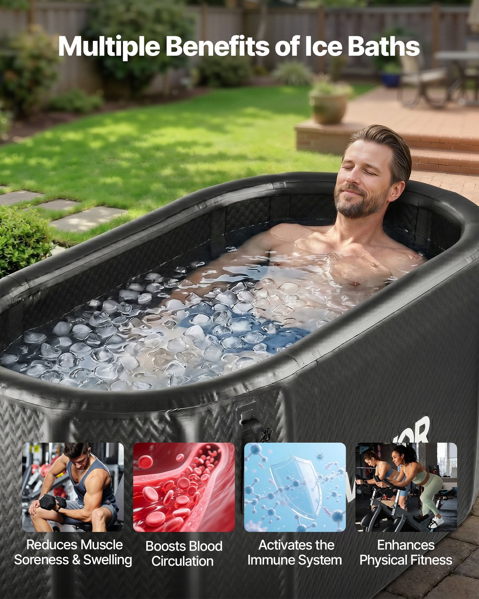 VEVOR Cold Plunge Tub, 817 L, Inflatable Ice Bath Tub Compatible with Water Chillers, Portable Cold Water Bathtub with Insulated Lid, for Athletes Recovery, 1500 x 800 x 760 mm (Chiller Not Included)