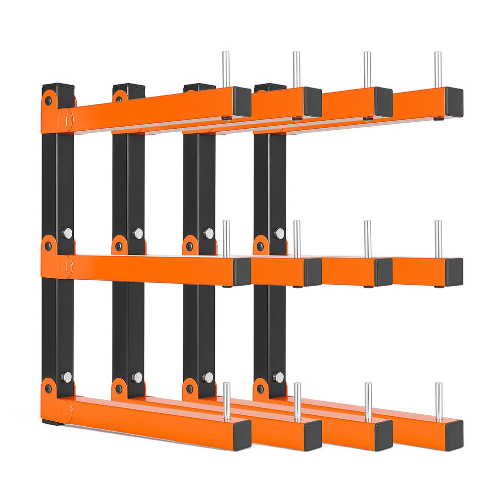 VEVOR Lumber Rack, 3-Tier 4-Pack 50 kg per Tier, Foldable Wood Storage, Wall-mounted for Garages, Workshops, Warehouse, Basement, Heavy-Duty Cantilever Arms, Locking Pins, Steel, Orange &amp; Black