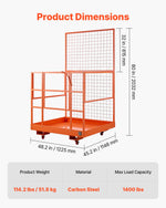 VEVOR Forklift Safety Cage, 1225 x 1148 mm, Heavy Duty Forklift Man Basket, 635.03 kg Capacity Collapsible Work Platform Lift Basket with 4 Wheels, Lock, Drain Hole, for Aerial Work Lifting Loader