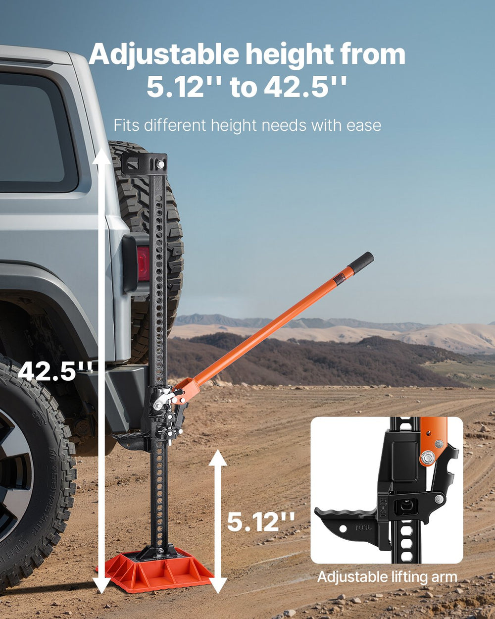 VEVOR Farm Jack with Base, 122cm Utility High Lift Farm Jack, 3.18 Ton Capacity Ratcheting Off Road Utility Jacks, Heavy-Duty Lift Jacks with 130.1-1079.5 mm Lifting Range for Tractor, Truck, SUV