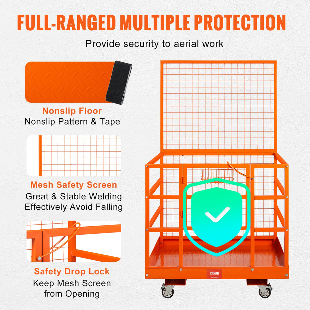 VEVOR Forklift Safety Cage Work Platform 109 x 114.3 cm 635 kg w/ Wheels for Aerial