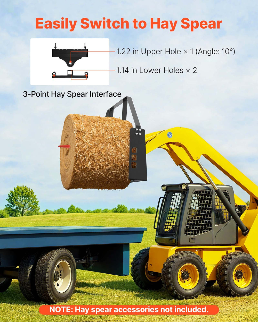 VEVOR Skid Steer Pallet Fork Frame, 1814 kg Rated Capacity, 115 cm Pallet Fork Frame Attachments with 50.8 mm Hitch Receiver & Spear Sleeves, Fit for Quick Attach Tractor Loaders, Frame Only