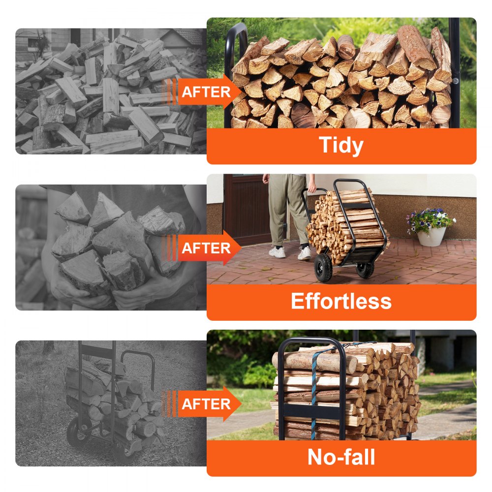 VEVOR Firewood Log Cart, 113.4 kg Capacity, Outdoor and Indoor Wood Rack Storage Mover with PU Wheels & Waterproof Cloth, Heavy Duty Steel Dolly Hauler, Firewood Carrier for Fireplace, Fire Pit, Black