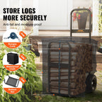 VEVOR Firewood Log Cart, 113.4 kg Capacity, Outdoor and Indoor Wood Rack Storage Mover with PU Wheels & Waterproof Cloth, Heavy Duty Steel Dolly Hauler, Firewood Carrier for Fireplace, Fire Pit, Black