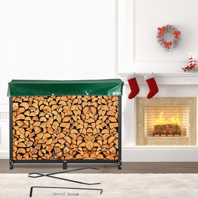 VEVOR Firewood Log Rack, 2.44 m Firewood Rack Outdoor, Black Firewood Rack Stand, Steel Outdoor Wood Rack, Firewood Log Holder with Load Capacity 590 kg, Firewood Rack with Cover & Fireplace Tool Set