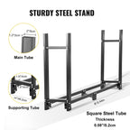 VEVOR Firewood Log Rack, 2.44 m Firewood Rack Outdoor, Black Firewood Rack Stand, Steel Outdoor Wood Rack, Firewood Log Holder with Load Capacity 590 kg, Firewood Rack with Cover & Fireplace Tool Set