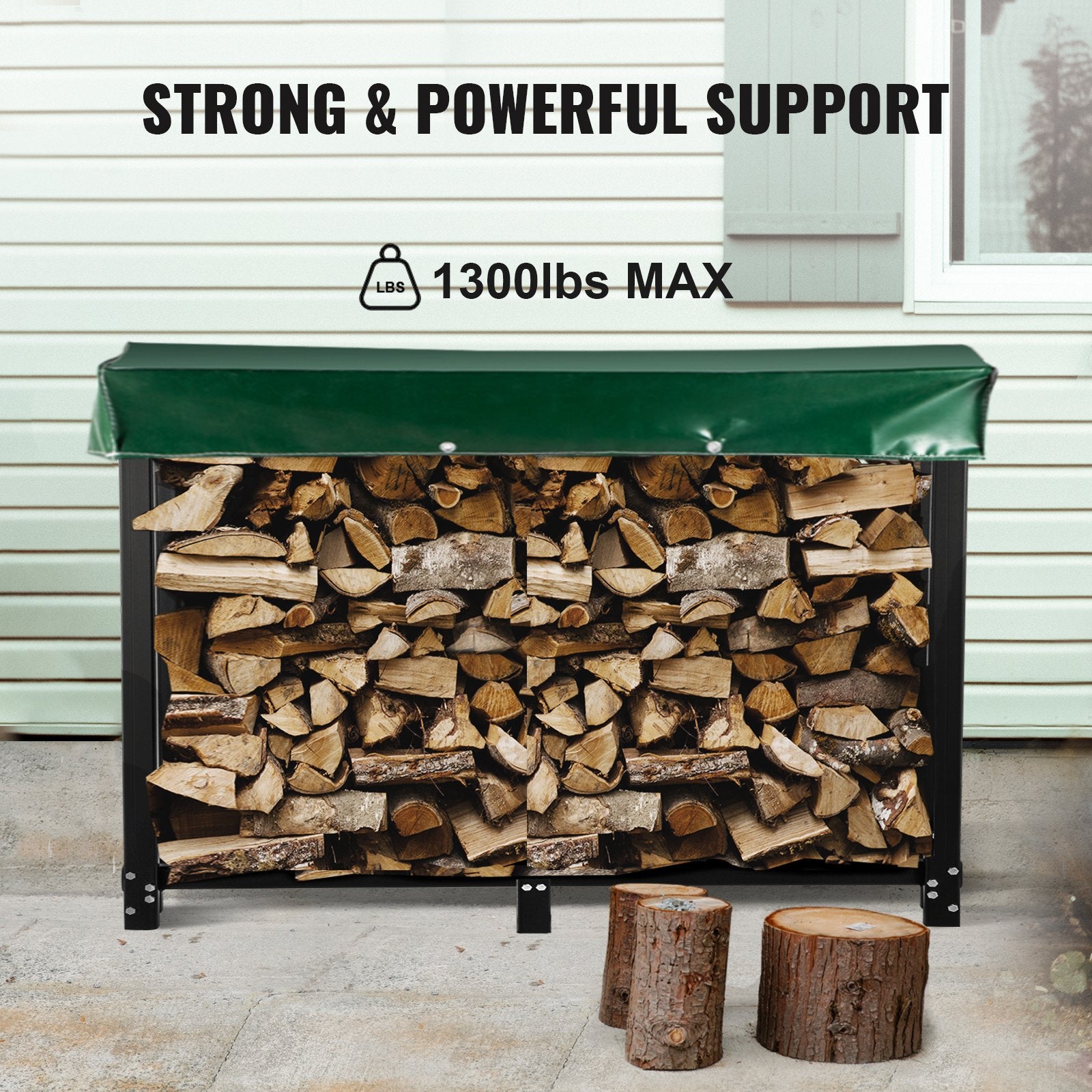VEVOR Firewood Log Rack, 2.44 m Firewood Rack Outdoor, Black Firewood Rack Stand, Steel Outdoor Wood Rack, Firewood Log Holder with Load Capacity 590 kg, Firewood Rack with Cover & Fireplace Tool Set