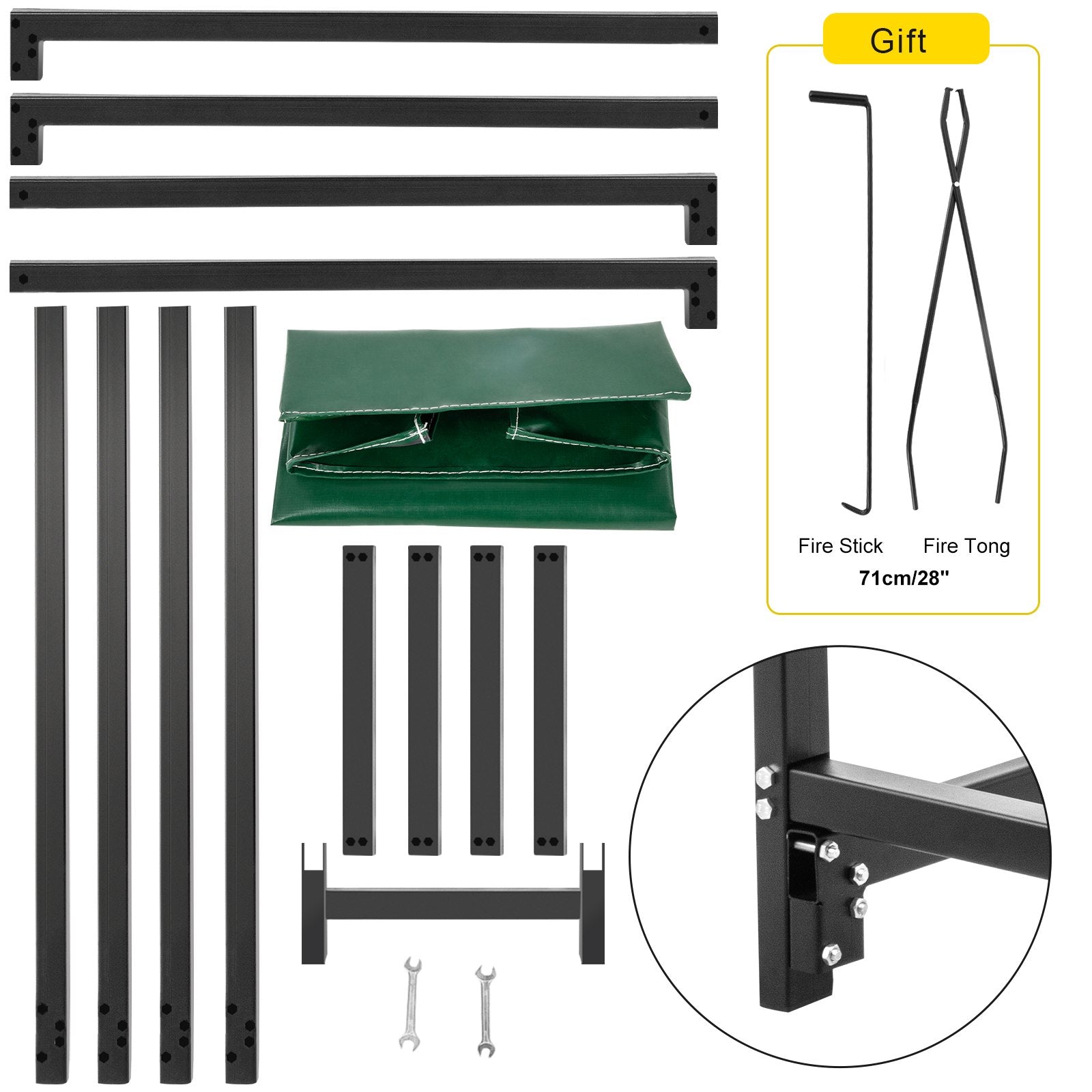 VEVOR Firewood Log Rack, 2.44 m Firewood Rack Outdoor, Black Firewood Rack Stand, Steel Outdoor Wood Rack, Firewood Log Holder with Load Capacity 590 kg, Firewood Rack with Cover & Fireplace Tool Set