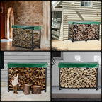 VEVOR Firewood Log Rack, 2.44 m Firewood Rack Outdoor, Black Firewood Rack Stand, Steel Outdoor Wood Rack, Firewood Log Holder with Load Capacity 590 kg, Firewood Rack with Cover & Fireplace Tool Set