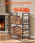 VEVOR Indoor Firewood Rack, 45.5cm 2-Tier Firewood Holder with Fireplace Tools, Brush, Shovel, Poker, Tongs, Heavy Duty Log Wood Rack, 400 lbs Weight Capacity, Wood Pile Storage Stacker for Fire Pit