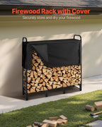 VEVOR Firewood Rack with Waterproof Cover, 1.22m Outdoor Firewood Holder, 1/4 Cord Storage Metal Log Holder, 400lb Max Weight Capacity, Top Covered, Powder-Coated Wood Storage Rack for Fireplace Deck